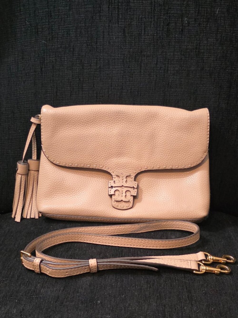 Tory Burch Mcgraw Flap Cream Beige Pebbled Leather Crossbody Bag